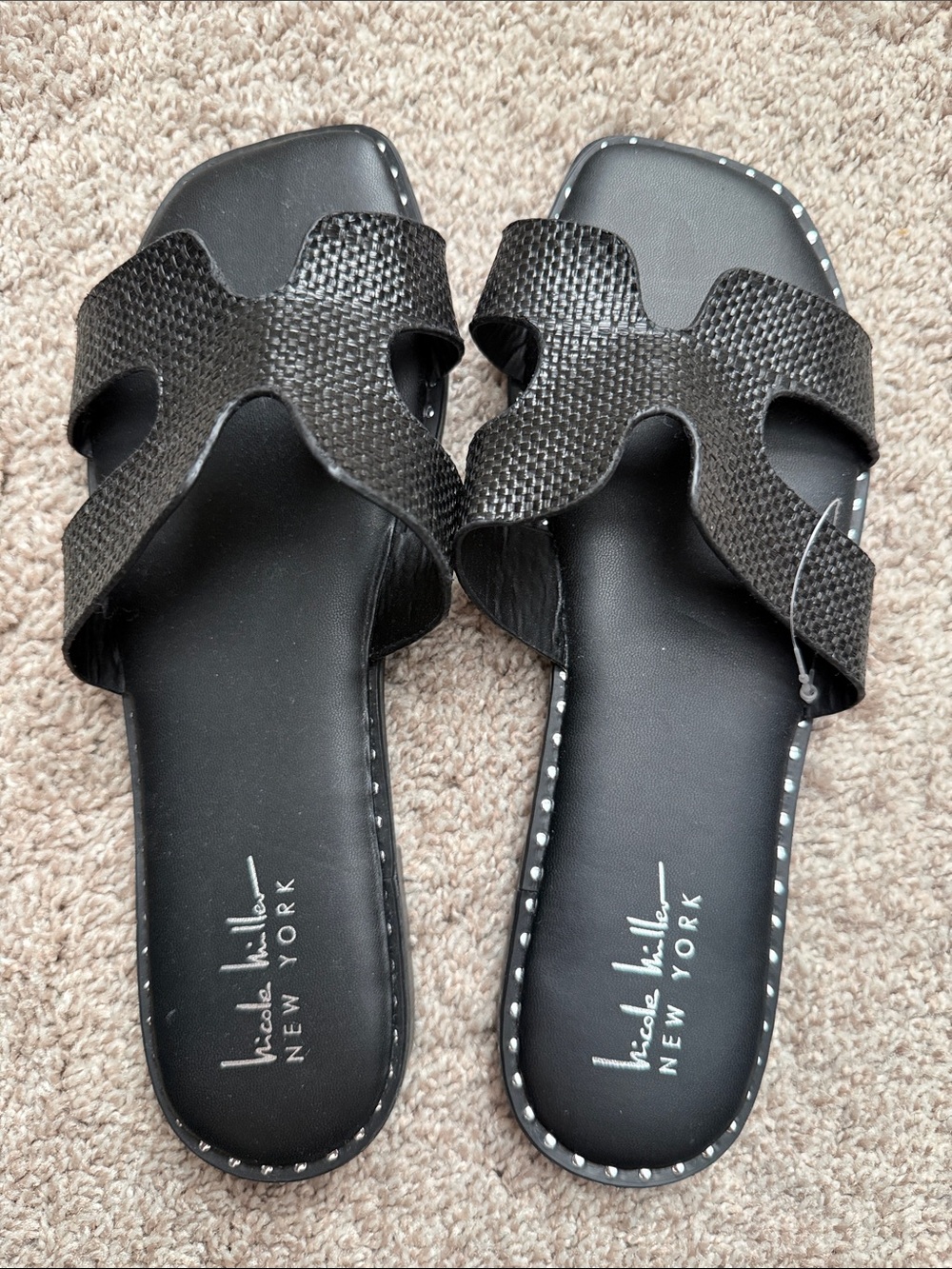 Nicole Miller Black Textured Slide Sandals